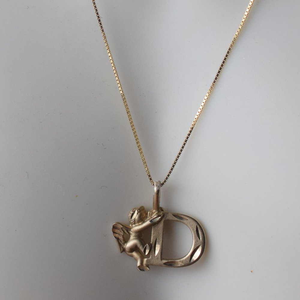 Michael Anthony 10k. solid gold Initial D with angel pendant necklace Nice!